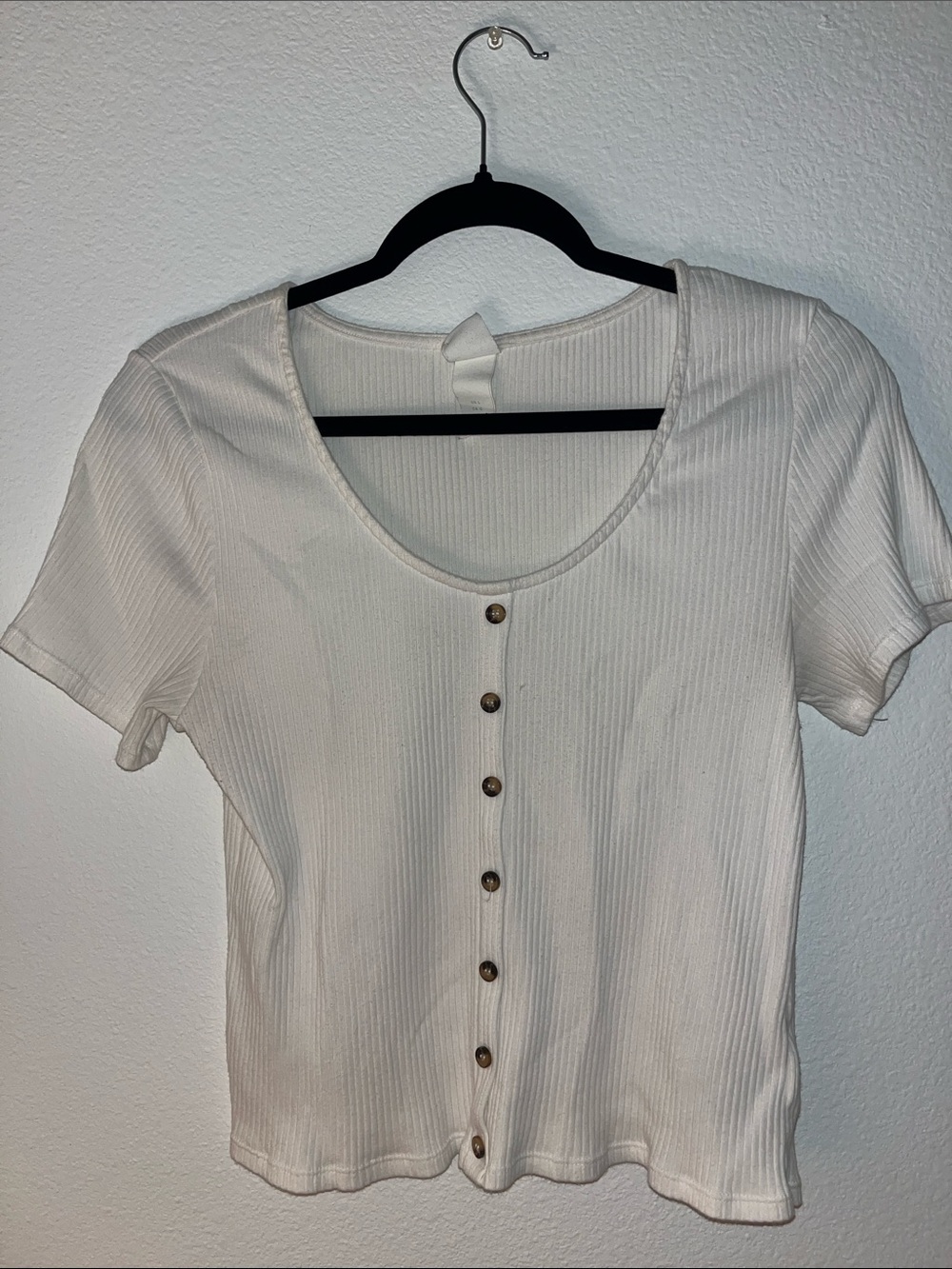 Women's Cream Ribbed Button-Front Top - Picture 1 of 4